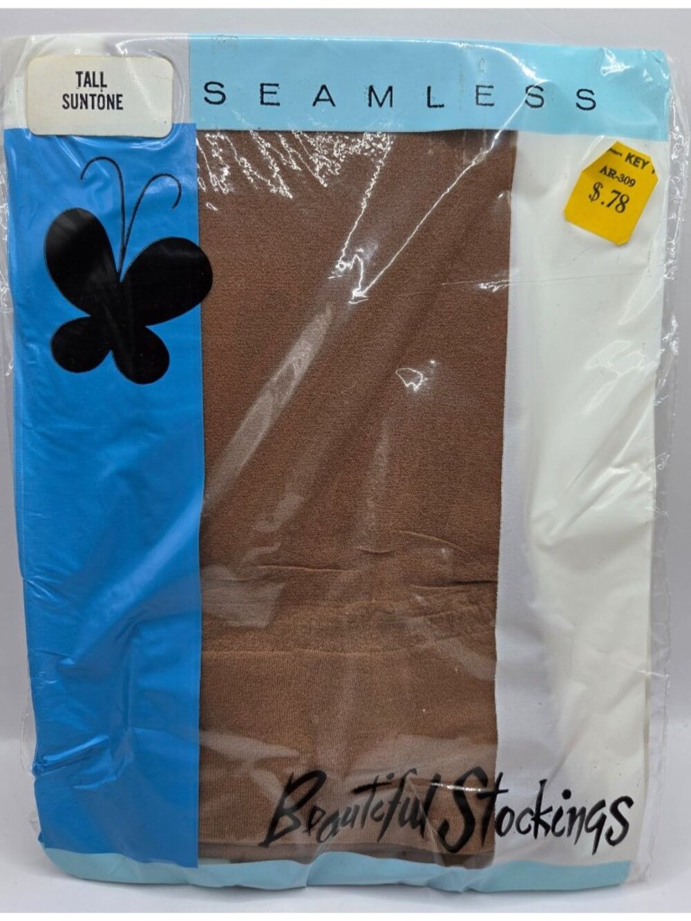 Vtg 60's Beautiful Stockings Seamless Tall Suntone Hosiery New In Retro Package